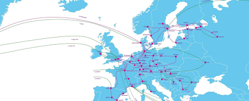 FiberGrid Europe and Transatlantic IP Transit Route Map